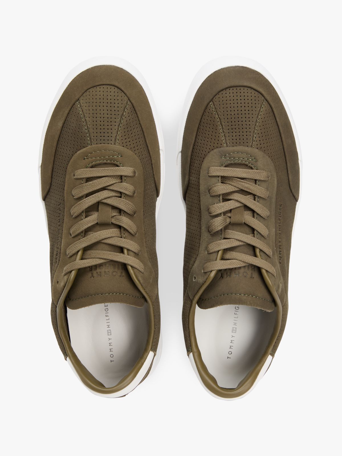 Ventilation Detail Leather Court Trainers — Green