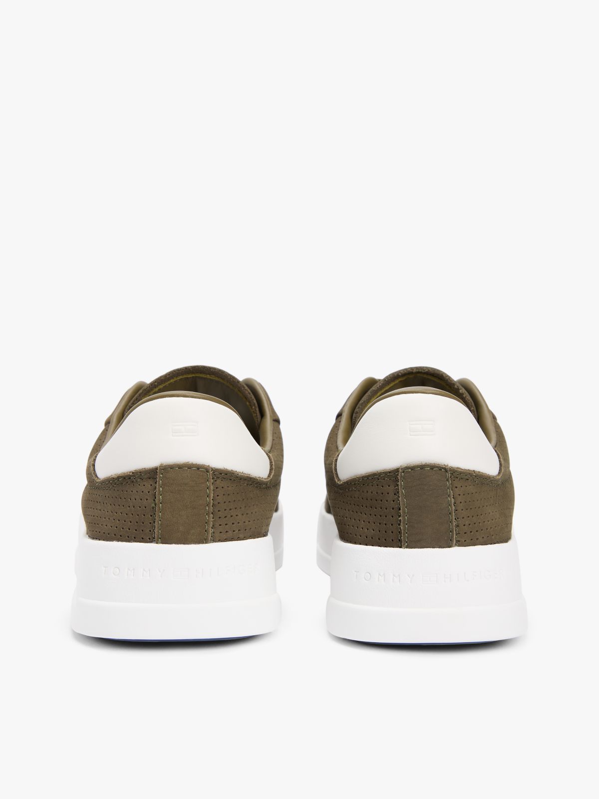Ventilation Detail Leather Court Trainers — Green