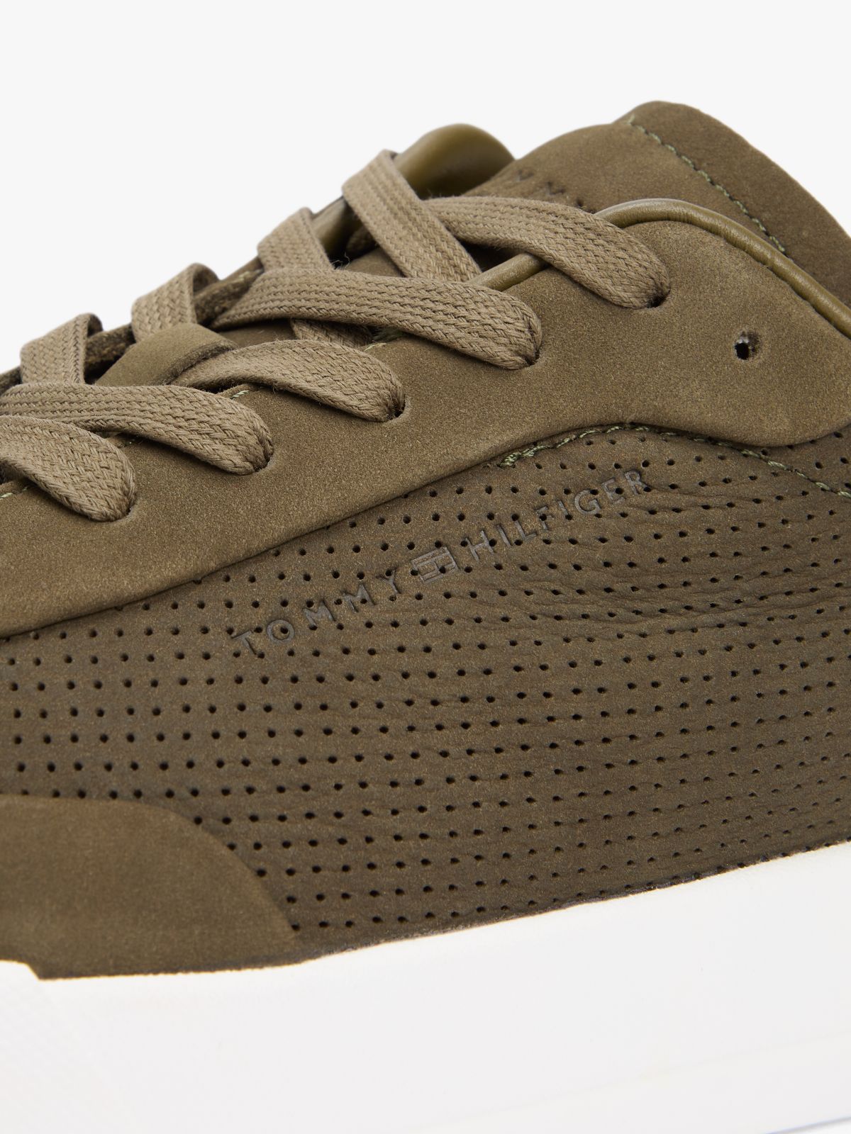 Ventilation Detail Leather Court Trainers — Green