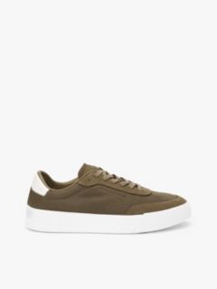 Ventilation Detail Leather Court Trainers — Green 1