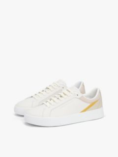 Contrast Panel Leather Court Trainers — White 2