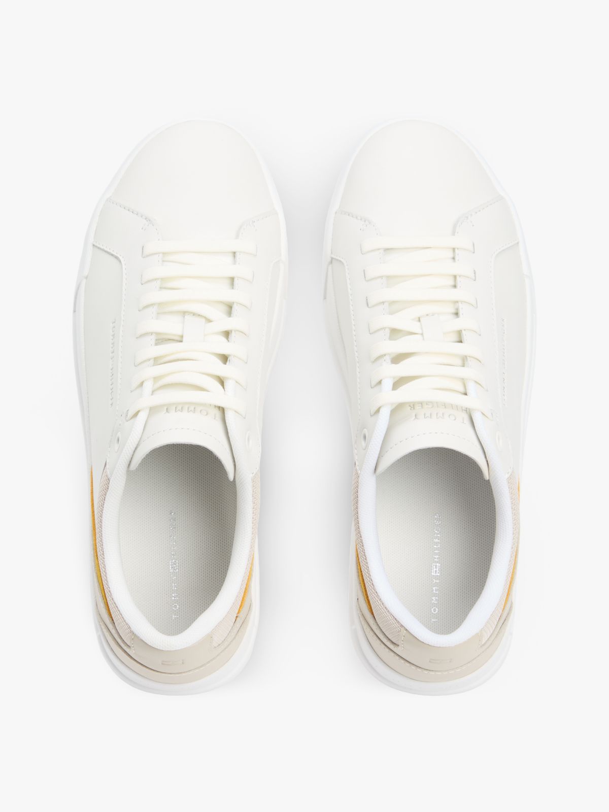 Contrast Panel Leather Court Trainers — White