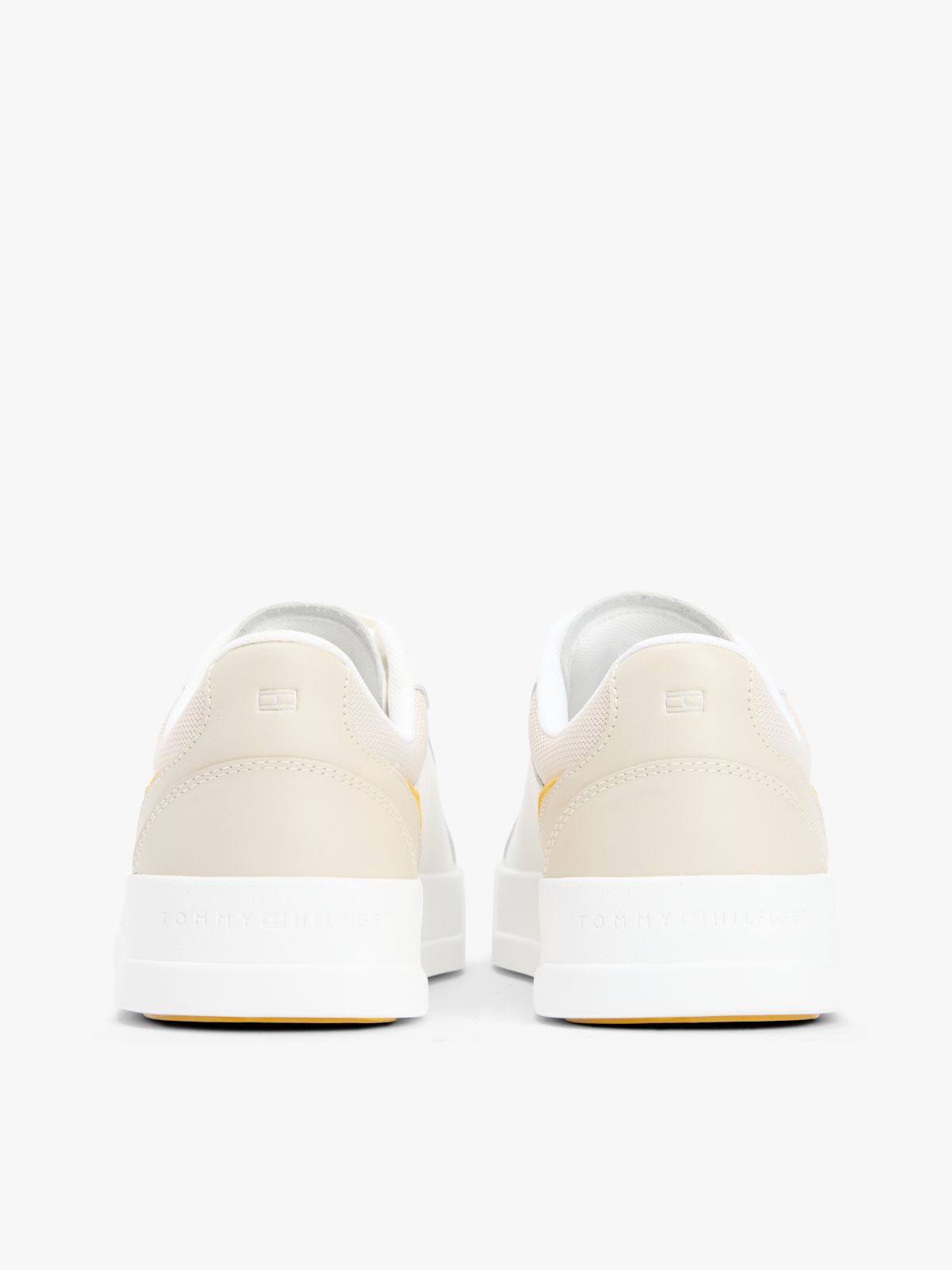 Contrast Panel Leather Court Trainers — White