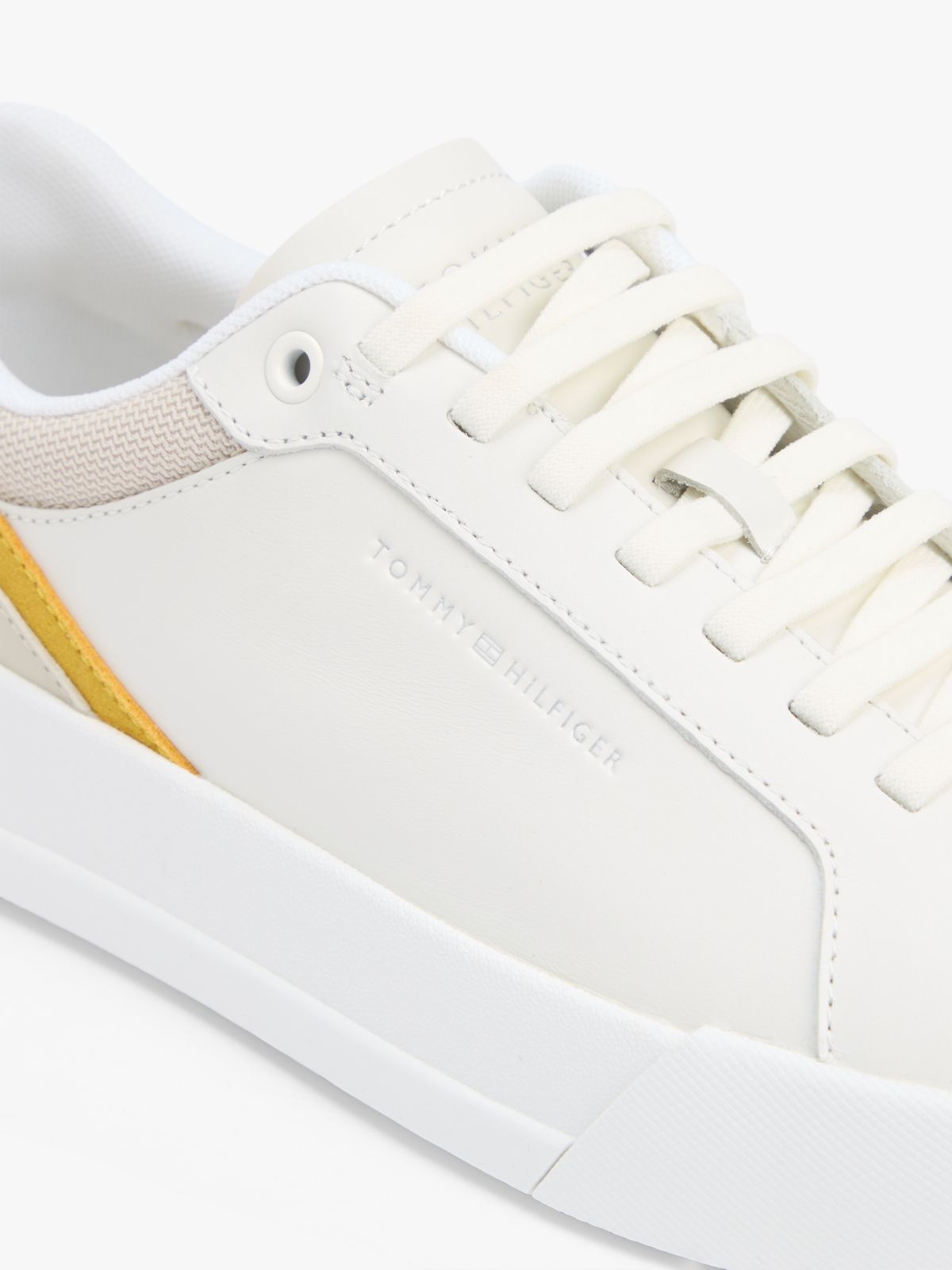 Contrast Panel Leather Court Trainers — White