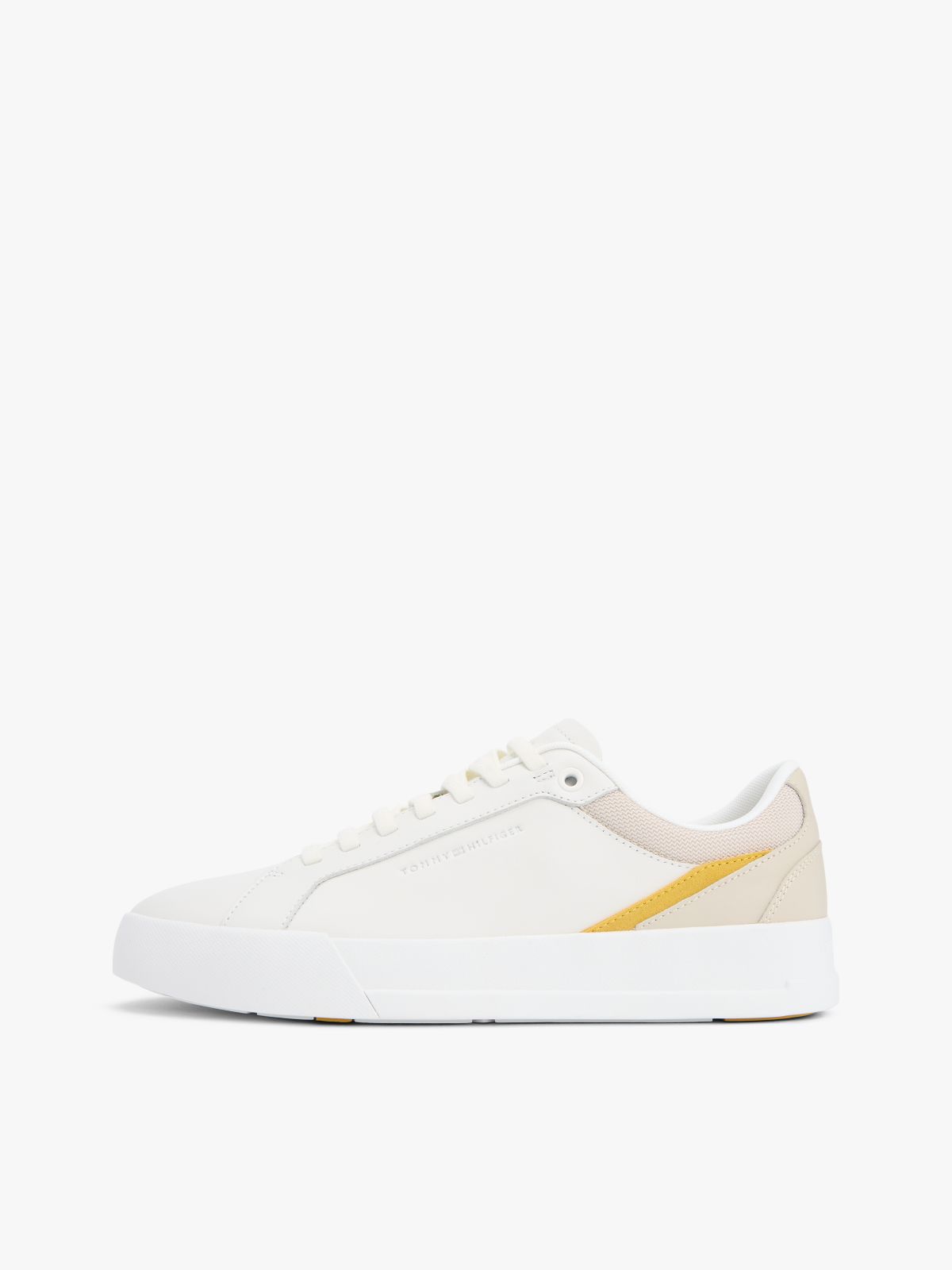 Contrast Panel Leather Court Trainers — White
