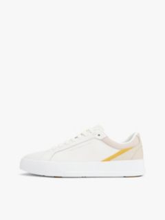 Contrast Panel Leather Court Trainers — White 7
