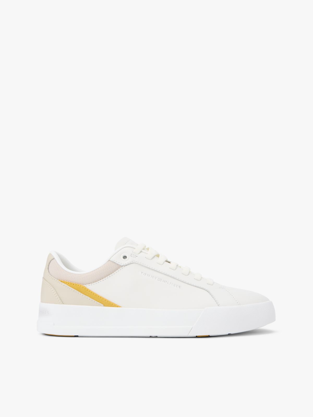 Contrast Panel Leather Court Trainers — White