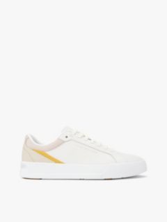 Contrast Panel Leather Court Trainers — White 1