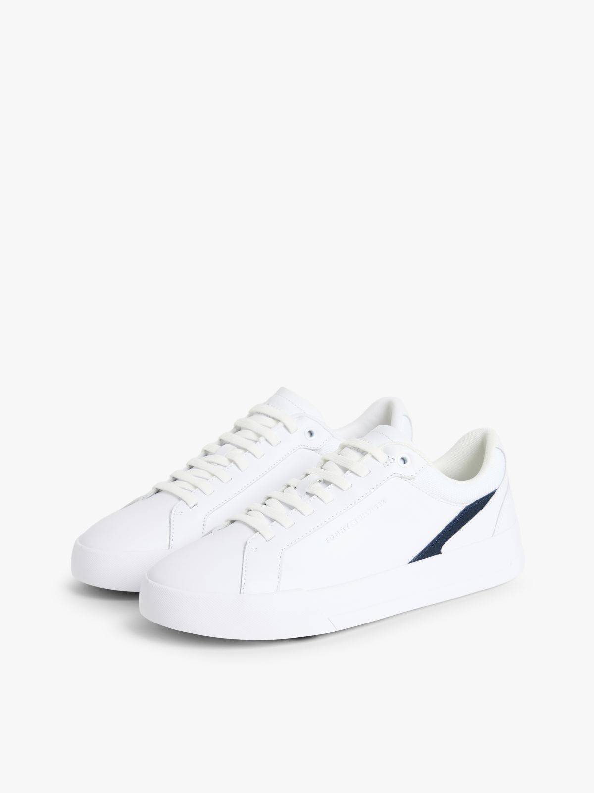Contrast Panel Leather Court Trainers — White
