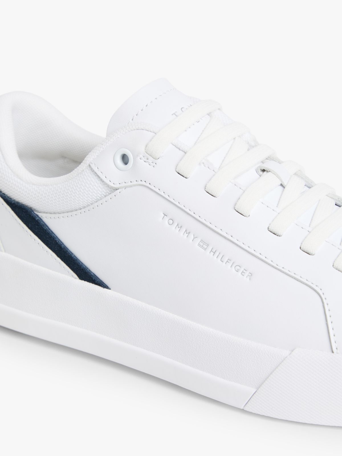 Contrast Panel Leather Court Trainers — White