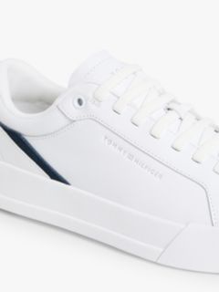 Contrast Panel Leather Court Trainers — White 6
