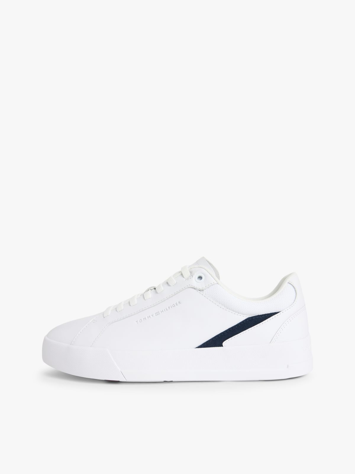 Contrast Panel Leather Court Trainers — White