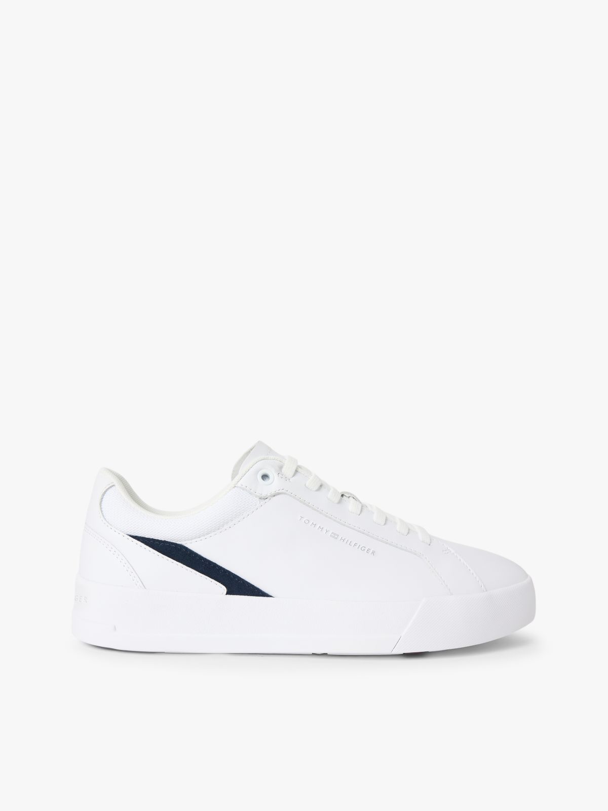 Contrast Panel Leather Court Trainers — White