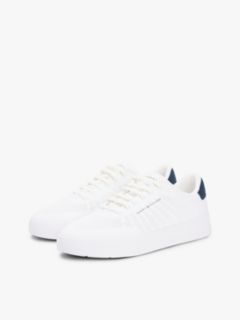 Logo Knit Court Trainers — White 2