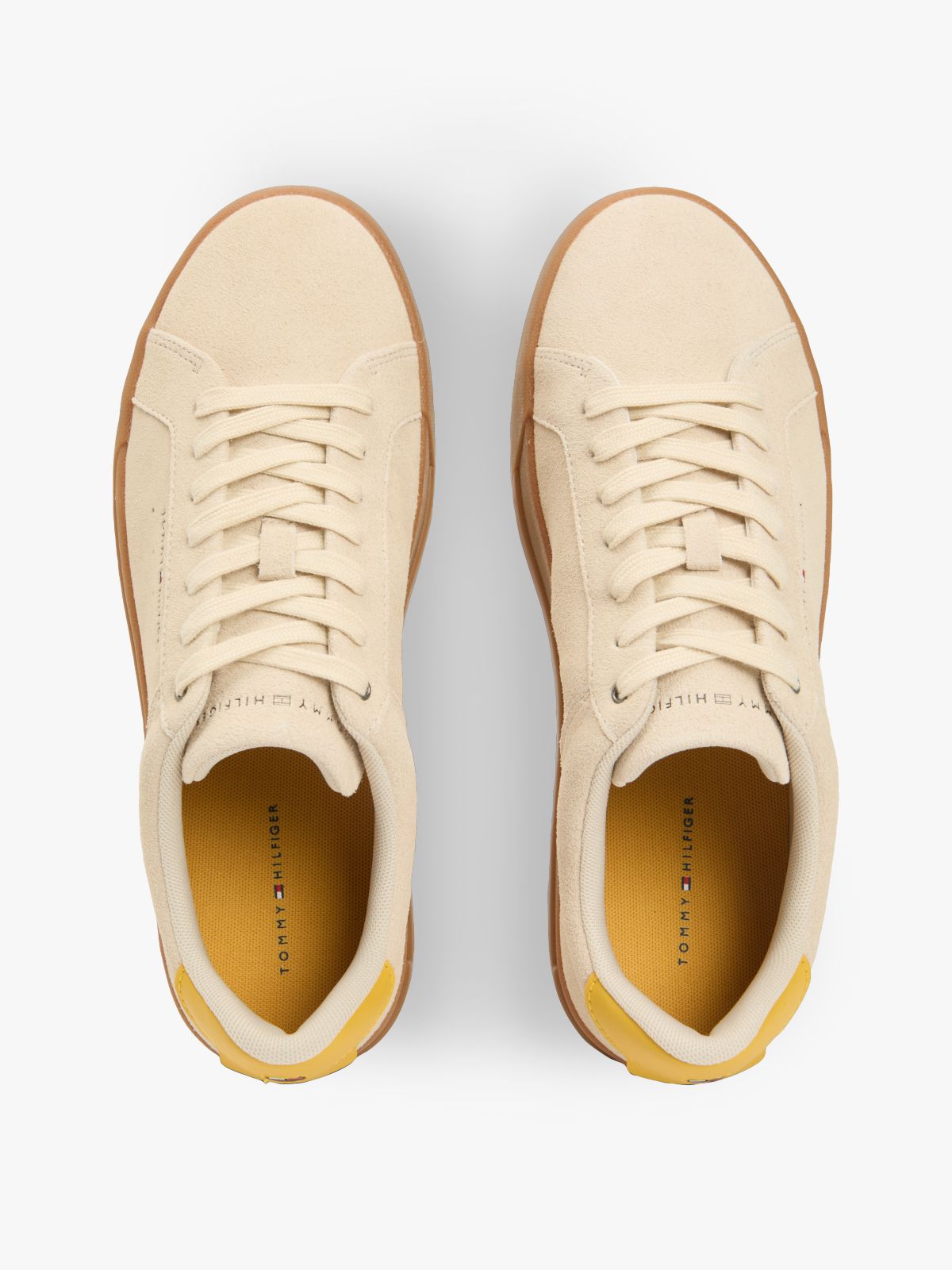 Contrast Heel Suede Court Trainers — Beige