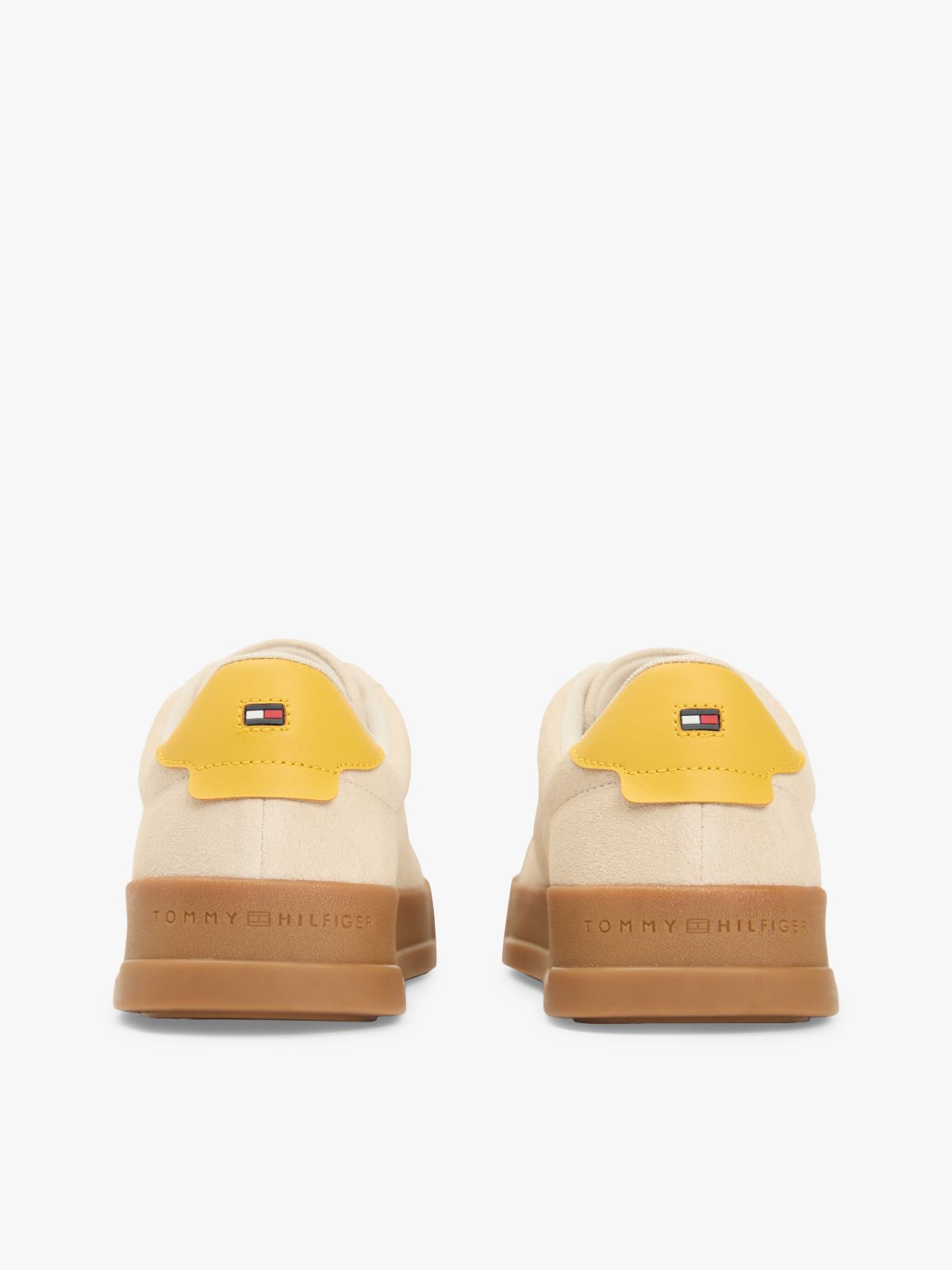 Contrast Heel Suede Court Trainers — Beige