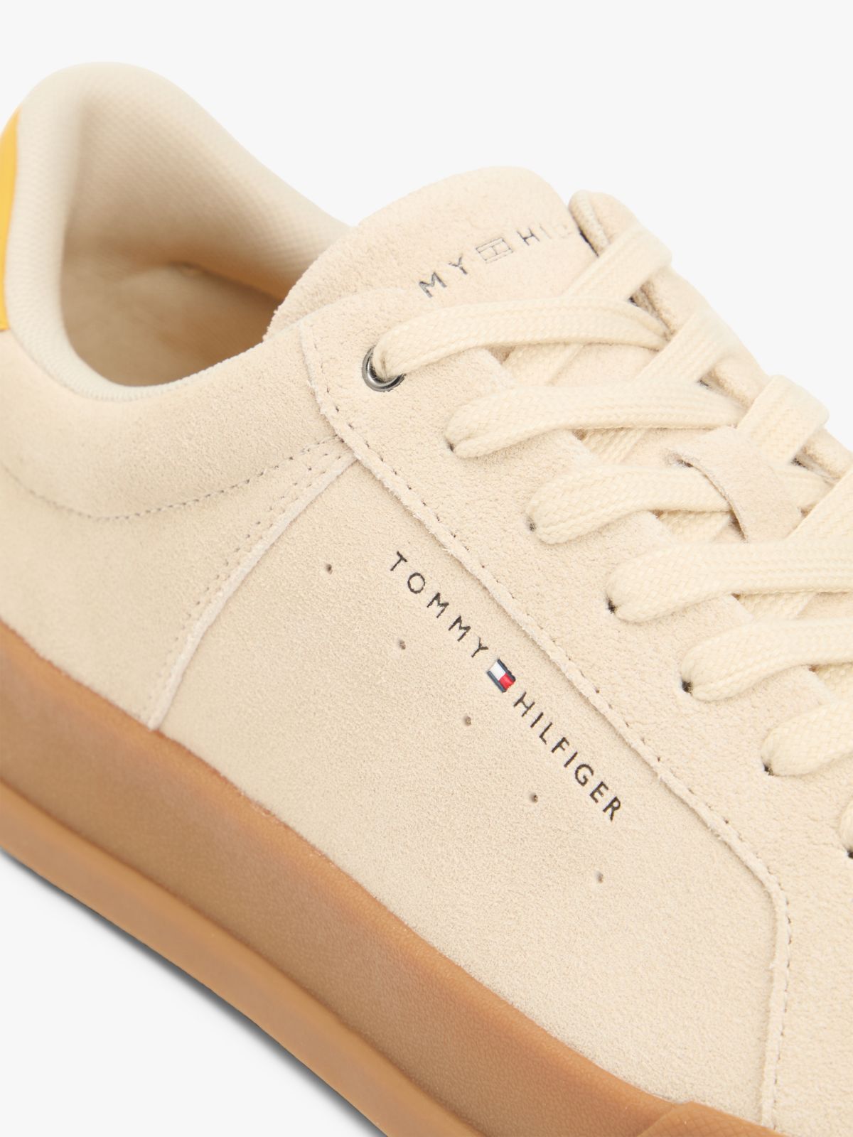 Contrast Heel Suede Court Trainers — Beige