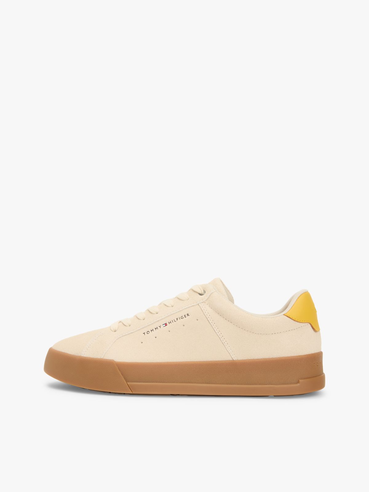 Contrast Heel Suede Court Trainers — Beige