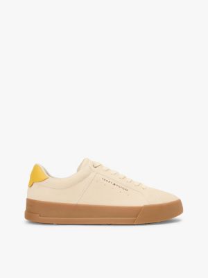 beige contrast heel suede court trainers for men tommy hilfiger