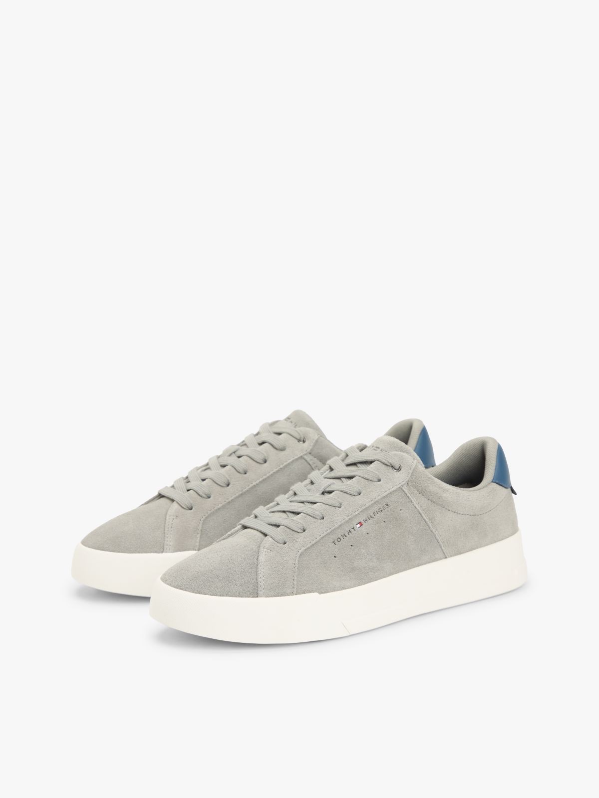 Contrast Heel Suede Court Trainers — Grey
