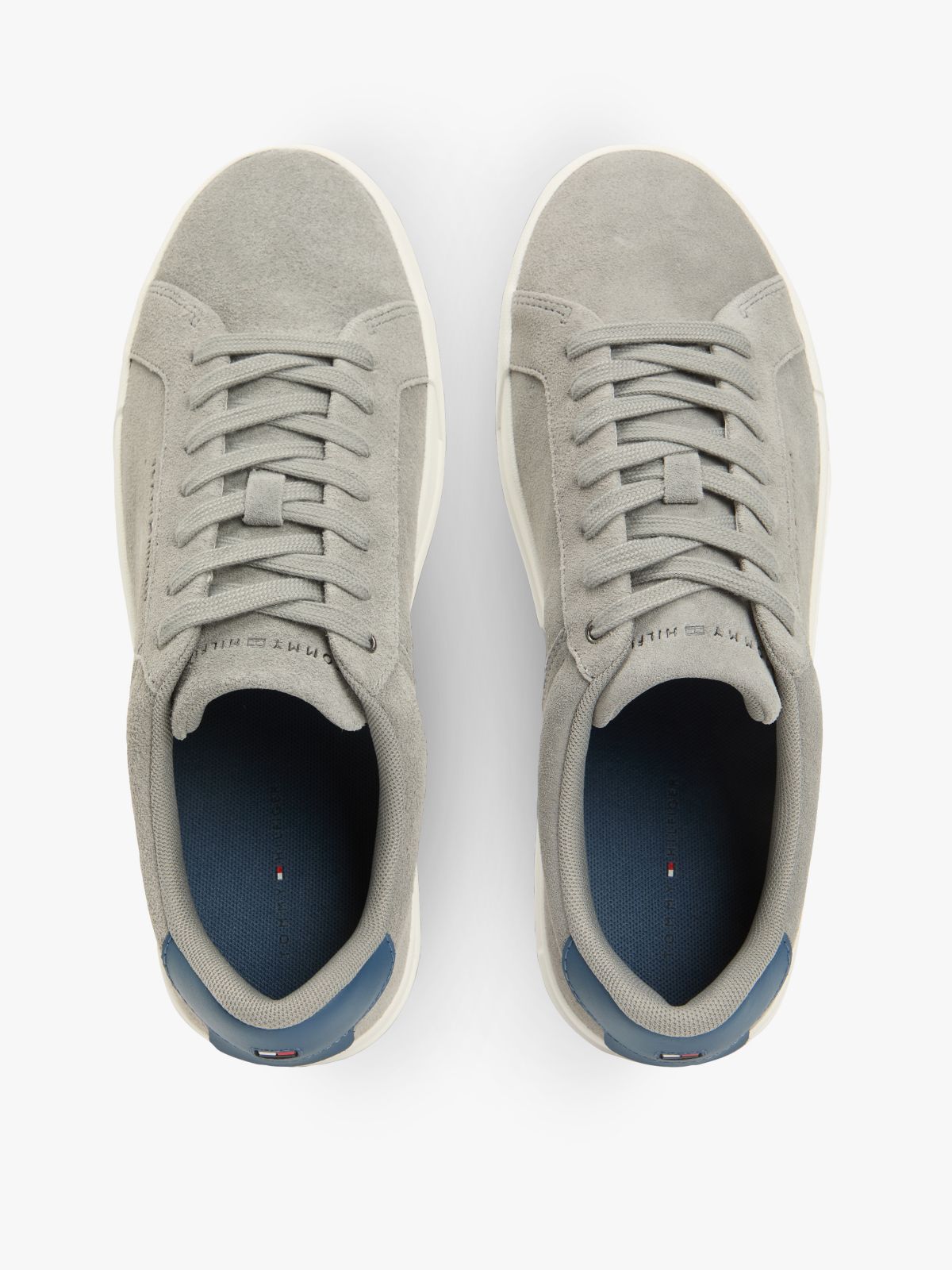 Contrast Heel Suede Court Trainers — Grey