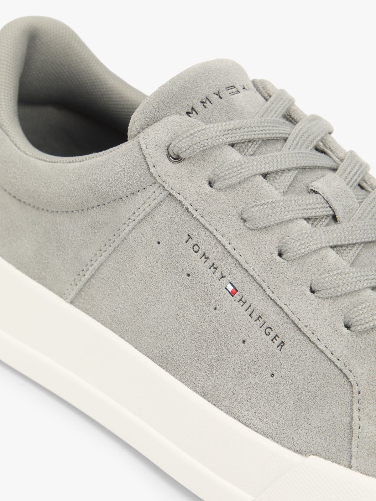 Contrast Heel Suede Court Trainers — Grey