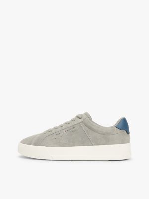 grey contrast heel suede court trainers for men tommy hilfiger