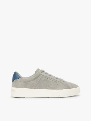 grey contrast heel suede court trainers for men tommy hilfiger