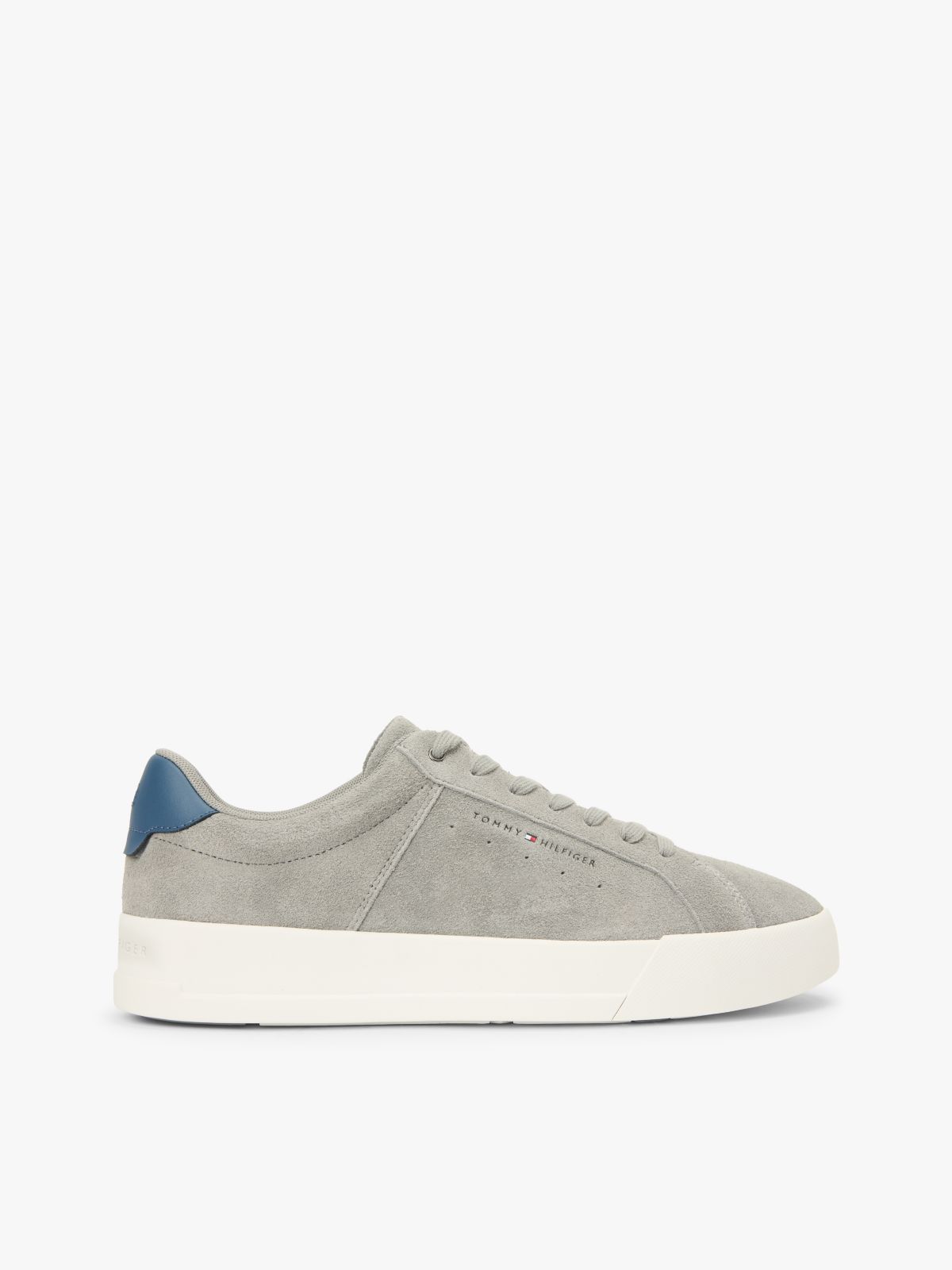 Contrast Heel Suede Court Trainers — Grey