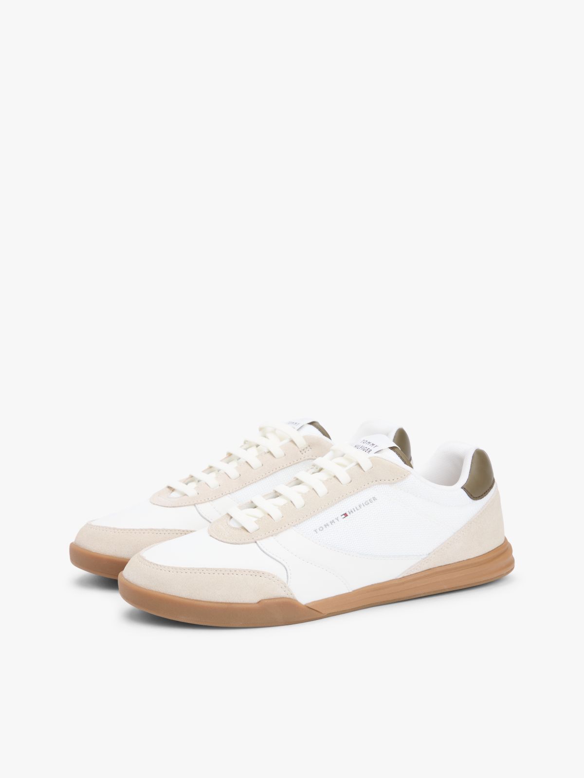 Mixed Texture Cupsole Trainers With Leather — Beige