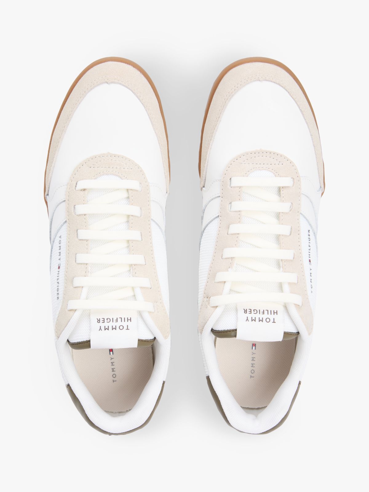 Mixed Texture Cupsole Trainers With Leather — Beige