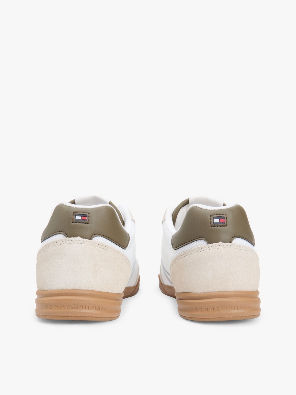 Mixed Texture Cupsole Trainers With Leather — Beige