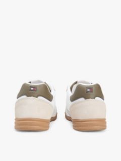 Mixed Texture Cupsole Trainers With Leather — Beige 4