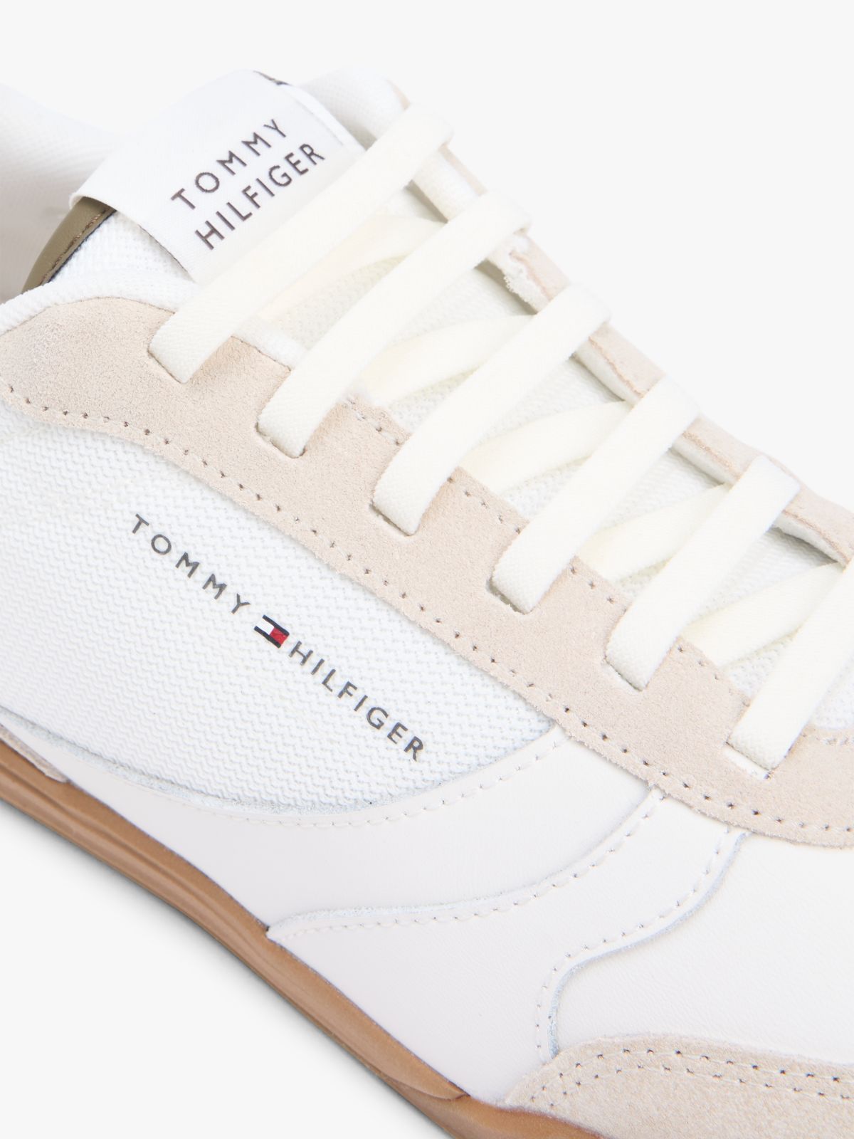 Mixed Texture Cupsole Trainers With Leather — Beige