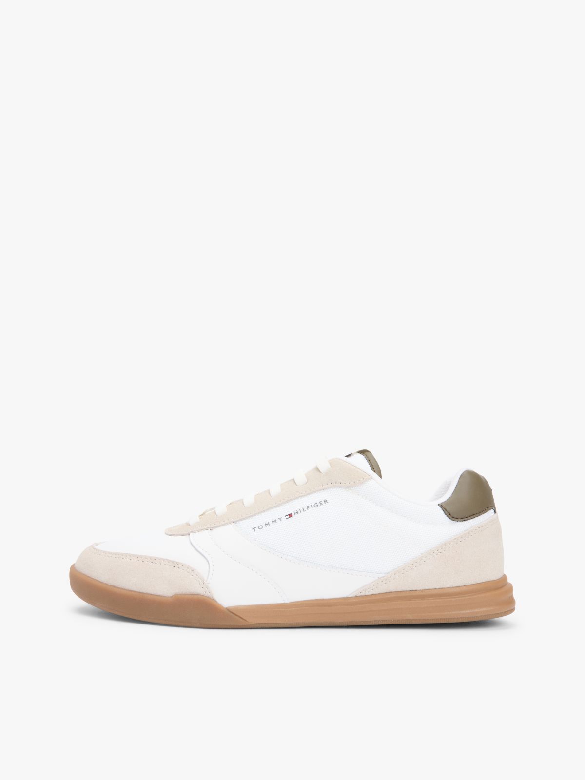 Mixed Texture Cupsole Trainers With Leather — Beige