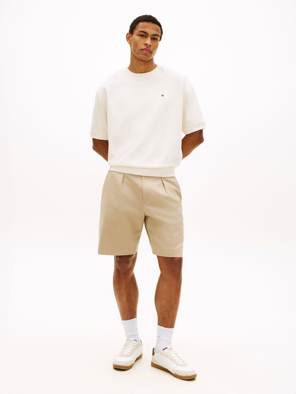 Mixed Texture Cupsole Trainers With Leather — Beige