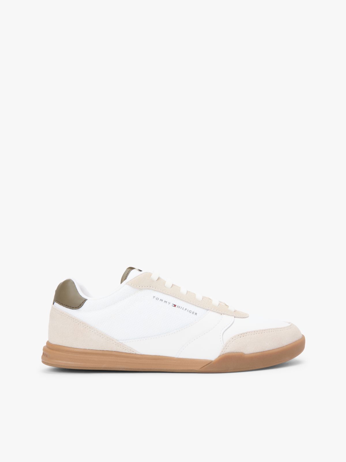 Mixed Texture Cupsole Trainers With Leather — Beige