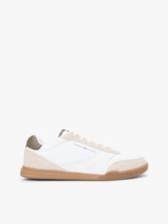 Mixed Texture Cupsole Trainers With Leather — Beige 1