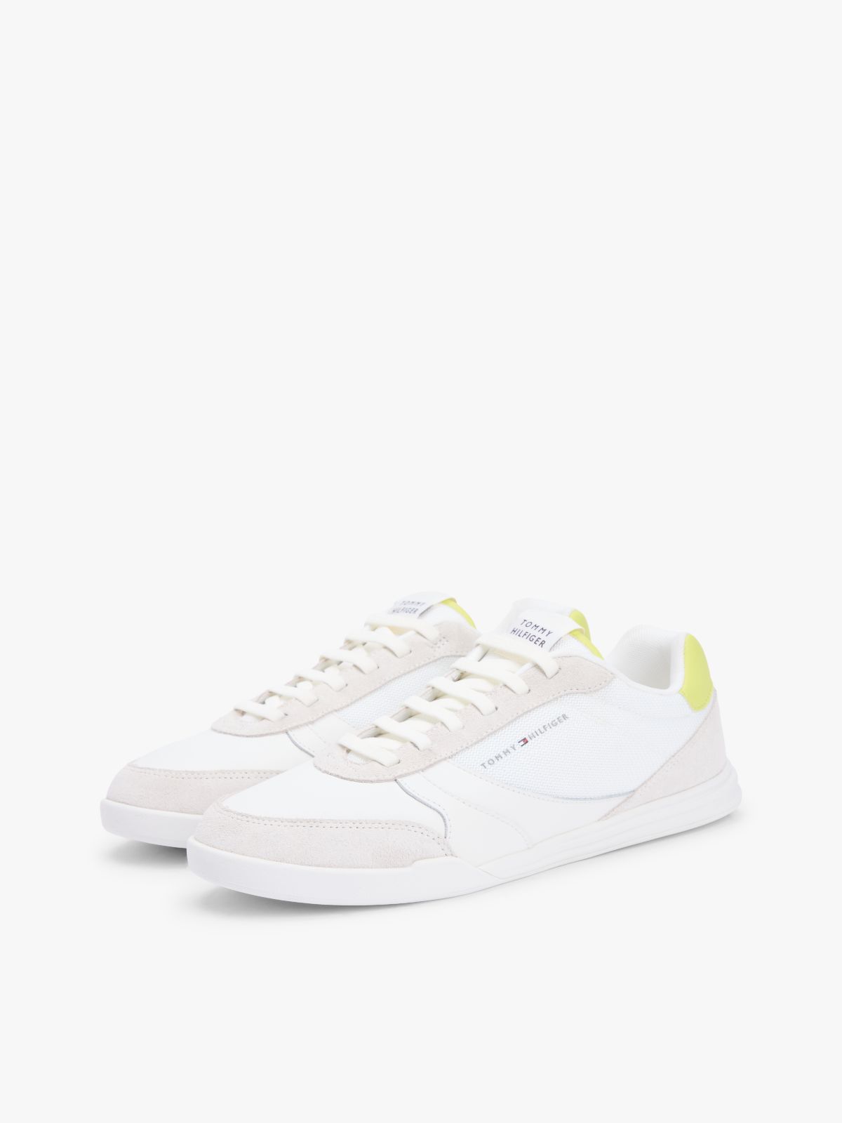 Mixed Texture Cupsole Trainers With Leather — Green