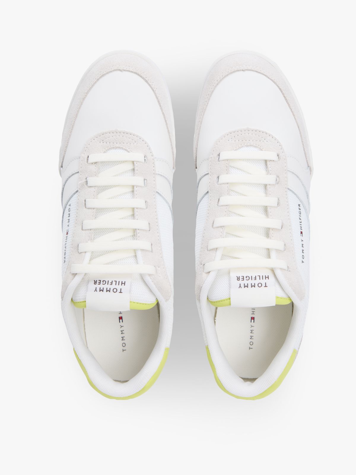 Mixed Texture Cupsole Trainers With Leather — Green