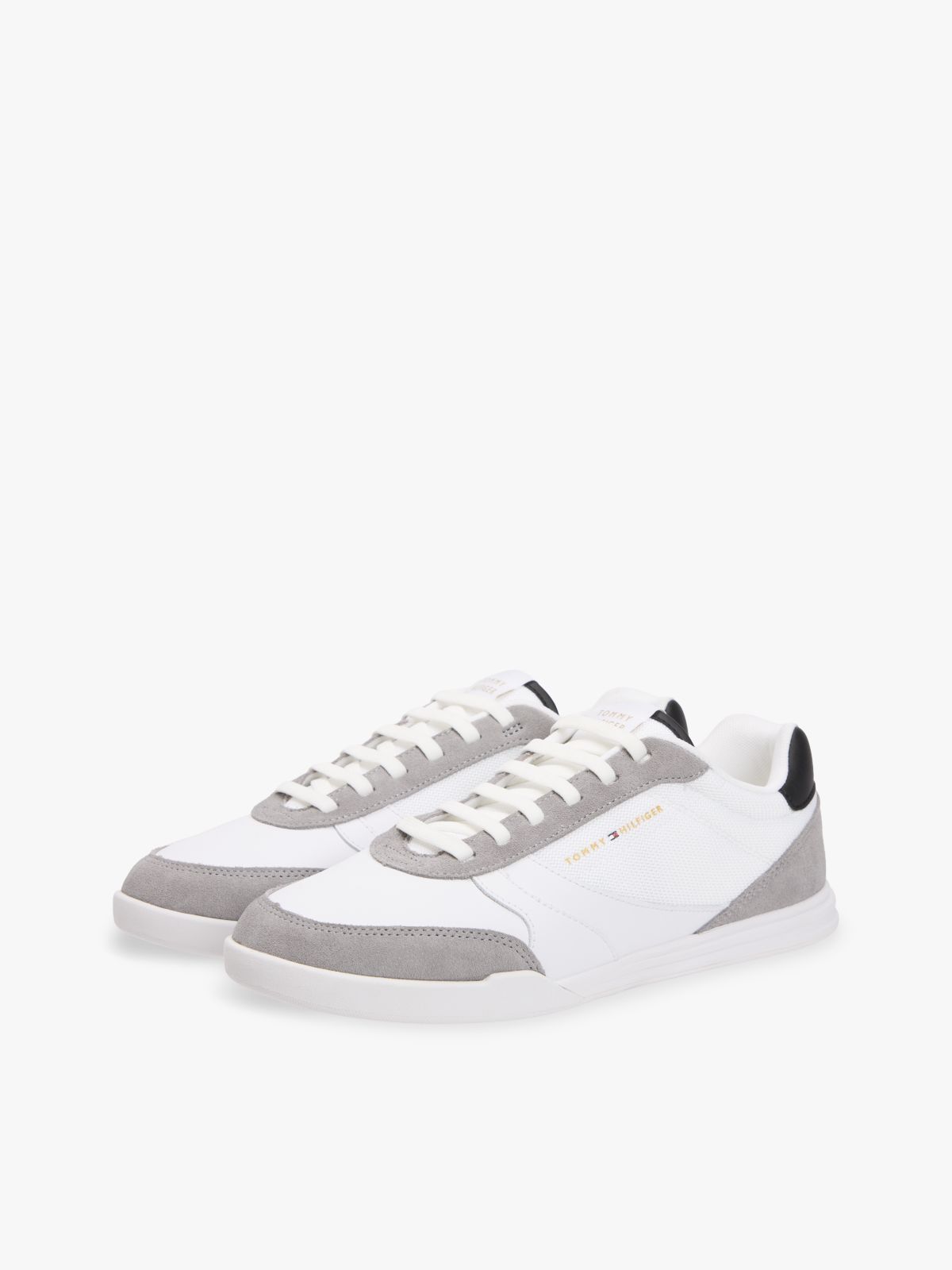 Mixed Texture Cupsole Trainers With Leather — White