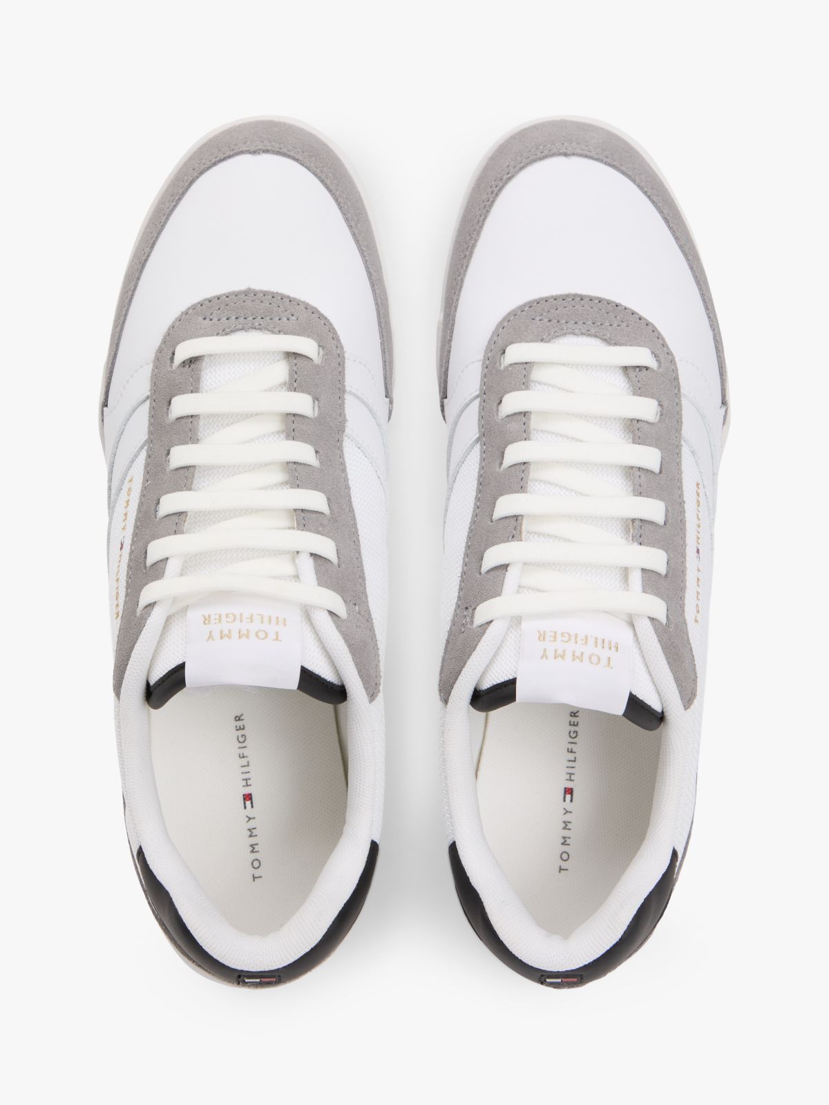 Mixed Texture Cupsole Trainers With Leather — White