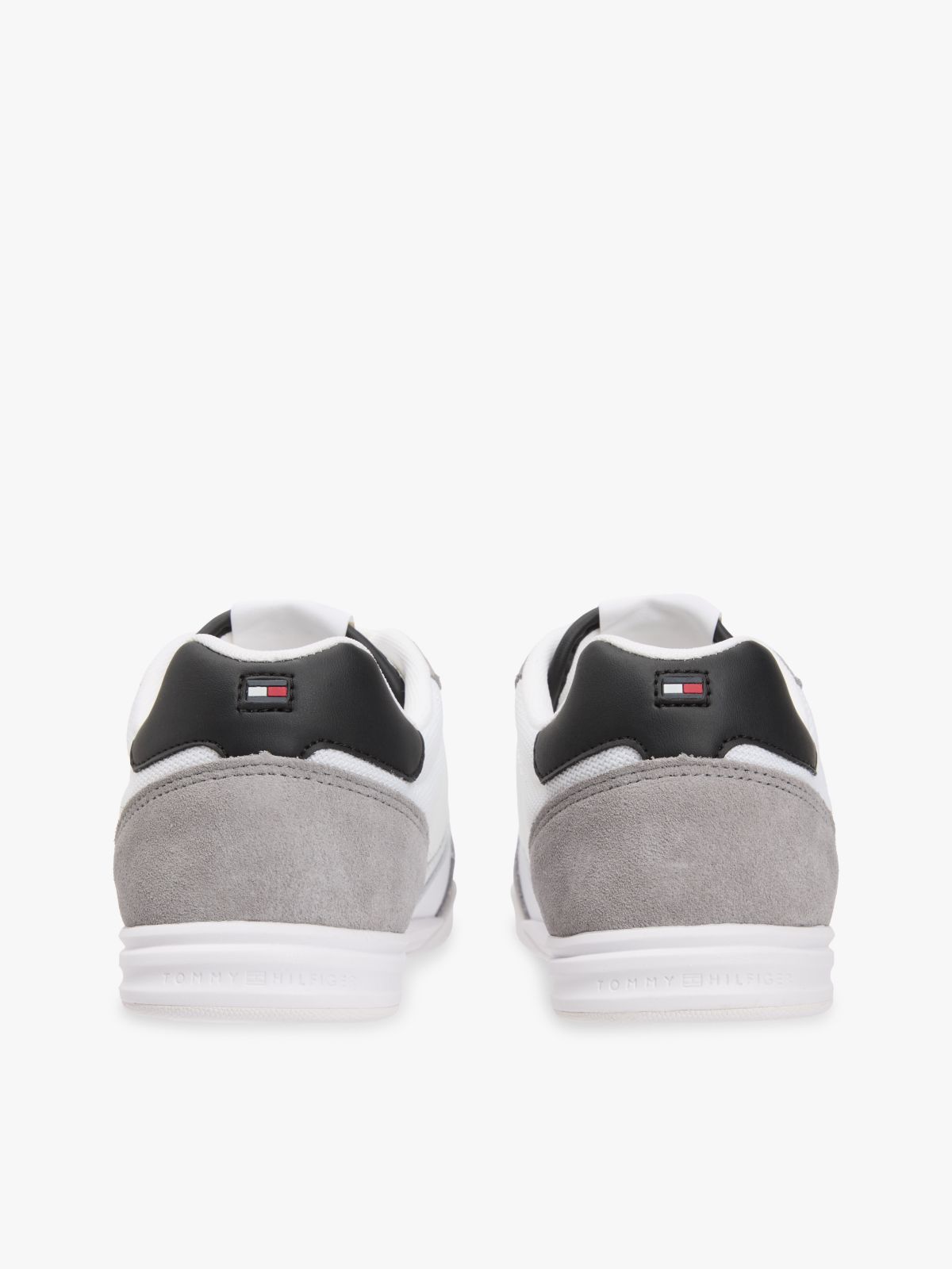 Mixed Texture Cupsole Trainers With Leather — White