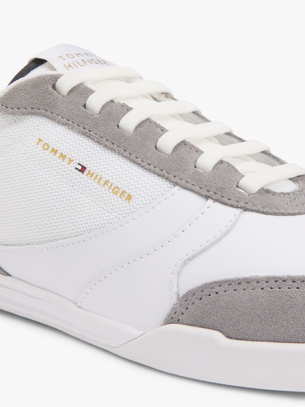 Mixed Texture Cupsole Trainers With Leather — White