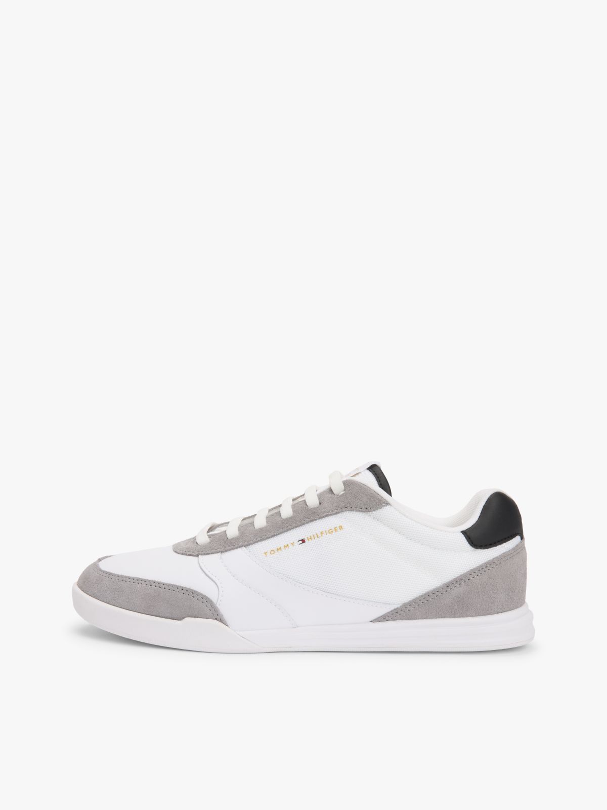 Mixed Texture Cupsole Trainers With Leather — White