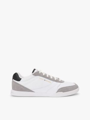 white cupsole-sneaker mit leder und strukturmix für herren - tommy hilfiger