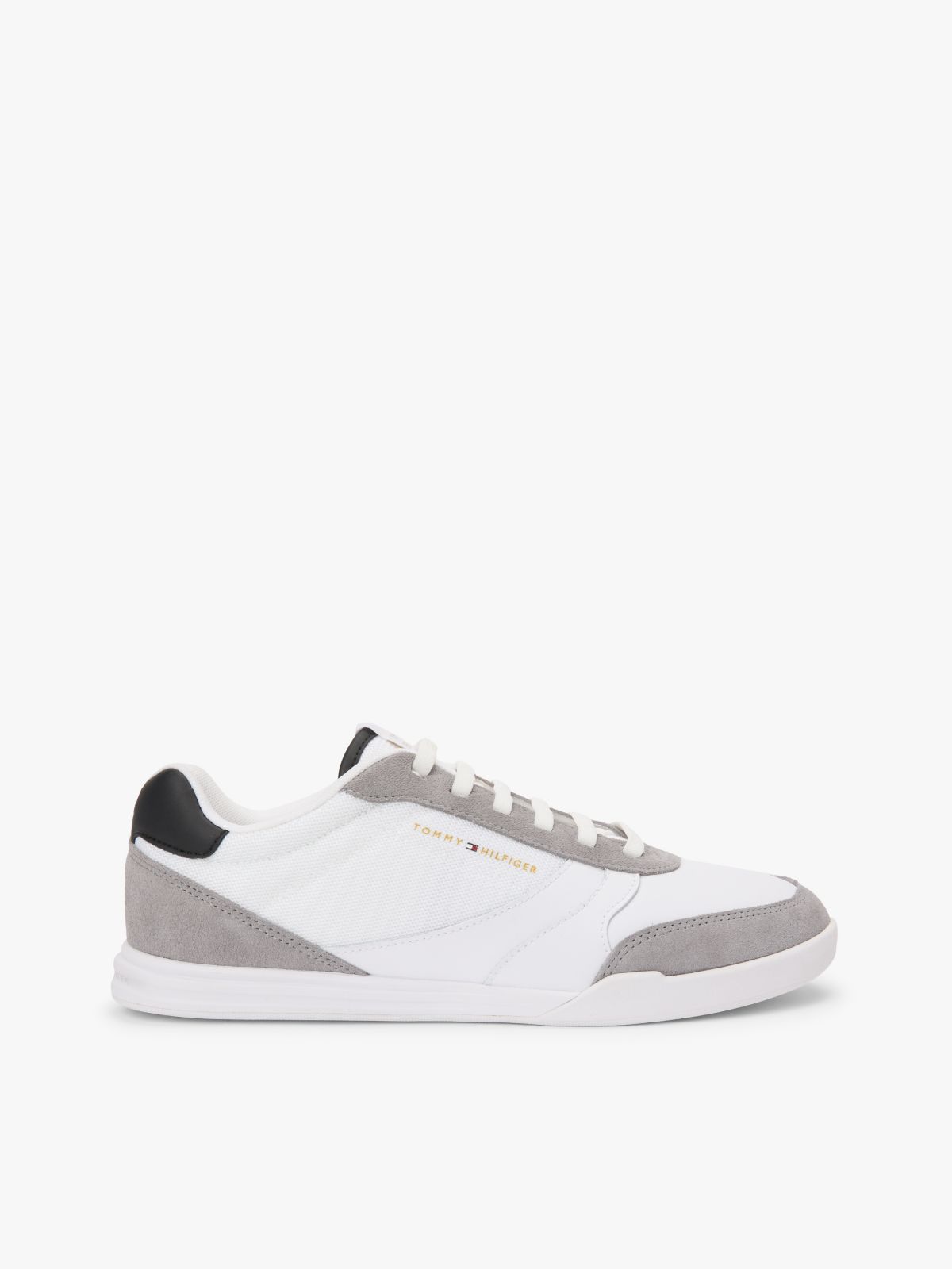 Mixed Texture Cupsole Trainers With Leather — White