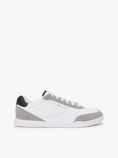 Mixed Texture Cupsole Trainers With Leather — White 1