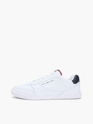 weiß sneaker mit leder und kontrast-ferse für herren - tommy hilfiger