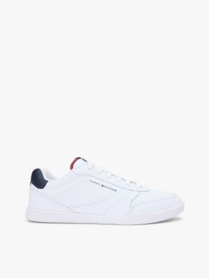 white sneaker mit leder und kontrast-ferse für herren - tommy hilfiger